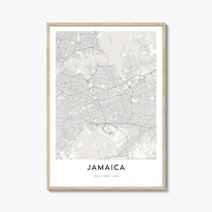 Impression de carte de la Jamaïque, cadeau carte de la Jamaïque, affiche de la Jamaïque, oeuvre d'art de plan de la ville pour la maison et le bureau, New York