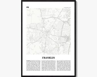 Franklin-Poster, Zeitungskartendruck, Tennessee-Wandkunst