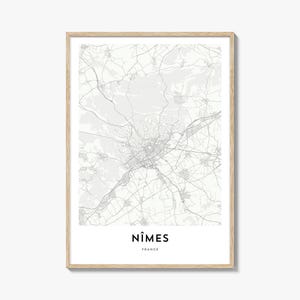 Impresión del mapa de Nimes, regalo del mapa de Nimes, póster de Nimes, obra de arte del mapa de la ciudad para el hogar y la oficina, Francia