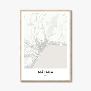 Malaga Karte Print, Malaga Karte Geschenk, Malaga Poster, Stadt Karte Kunstwerk für Zuhause & Büro, Spanien