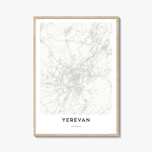 Yerevan Map Poster Print, Armenia Wall Art, Armenian Decor, Caucasus City Street Artwork