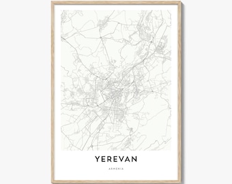 Yerevan Map Poster Print, Armenia Wall Art, Armenian Decor, Caucasus City Street Artwork