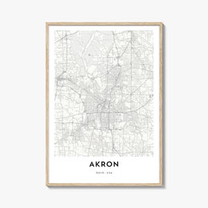 Map of Akron Print, Akron Map Gift, Akron Poster, City Map Artwork for Home & Office, Ohio