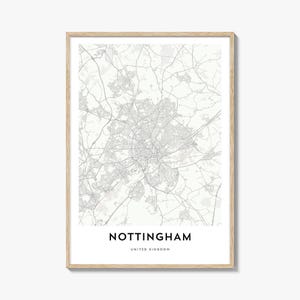 Stampa mappa di Nottingham, regalo mappa di Nottingham, poster di Nottingham, opera d'arte mappa della città per casa e ufficio, Regno Unito