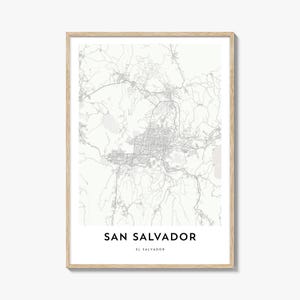 Impression de carte de San Salvador, cadeau carte de San Salvador, affiche de San Salvador, oeuvre d'art de plan de la ville pour la maison et le bureau, Salvador
