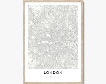 London Map Poster Print, UK Wall Art, England Decor, British City Street Artwork