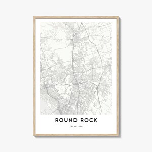 Impression de carte de roche ronde, cadeau de carte de roche ronde, affiche de roche ronde, oeuvre d'art de plan de ville pour la maison et le bureau, Texas