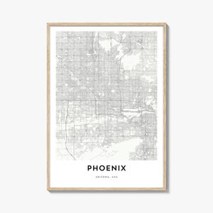 Impression de carte de Phoenix, cadeau de carte de Phoenix, affiche de Phoenix, oeuvre d'art de carte de la ville pour la maison et le bureau, Arizona