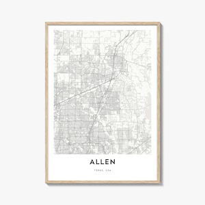 Allen Texas Map Print: Cityscape Home & Office Art