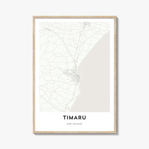 Impression de carte de Timaru, cadeau de carte de Timaru, affiche de Timaru, oeuvre d'art de plan de la ville pour la maison et le bureau, Nouvelle-Zélande