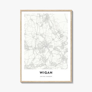 Karte von Wigan Print, Wigan Karte Geschenk, Wigan Poster, Stadt Karte Kunstwerk für Zuhause & für Büro, Vereinigtes Königreich