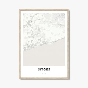 Karte von Sitges Print, Sitges Karte Geschenk, Sitges Poster, Stadt Karte Kunstwerk für Zuhause & für das Büro, Spanien