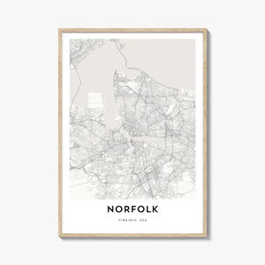 Map of Norfolk Virginia Print, Norfolk Map Gift, Norfolk Poster, City Map Artwork for Home & Office,