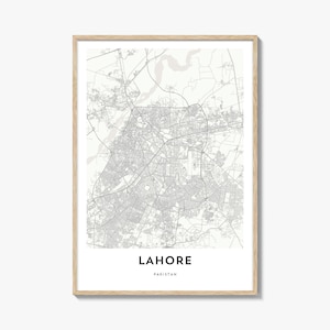 Kaart van Lahore-print, Lahore-kaartcadeau, Lahore-poster, kunstwerk stadsplattegrond voor thuis en op kantoor, Pakistan