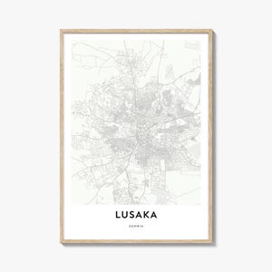 Map of Lusaka Print, Lusaka Map Gift, Lusaka Poster, City Map Artwork for Home & Office, Zambia