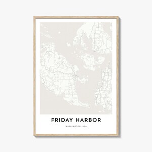Karte von Freitag Hafen Print, Freitag Hafen Karte Geschenk, Freitag Hafen Poster, Stadt Karte Kunstwerk für Zuhause & Büro, Washington