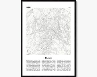 Rome Map Print, Newspaper Poster, City Travel Wall Art Decor