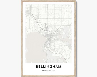 Bellingham Map Poster Print, Washington Wall Art, USA Decor, Pacific Northwest City Street Artwork