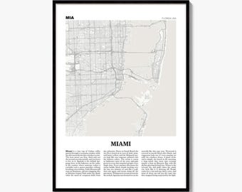 Miami-Stadtplan als Kunstdruck, Zeitungsposter, Stadtreise-Wanddeko