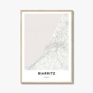 Impresión del mapa de Biarritz, regalo del mapa de Biarritz, póster de Biarritz, obra de arte del mapa de la ciudad para el hogar y la oficina, Francia