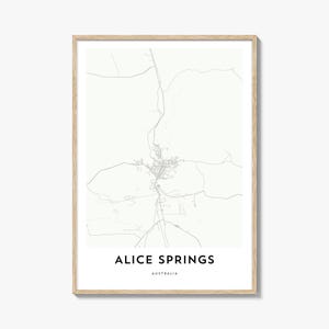 Impression de carte d'Alice Springs, cadeau carte d'Alice Springs, affiche d'Alice Springs, oeuvre d'art de plan de la ville pour la maison et le bureau, Australie