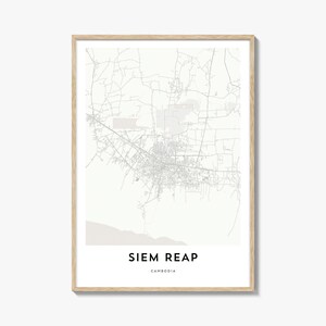 Mapa de Siem Reap impresso, presente de mapa de Siem Reap, pôster de Siem Reap, arte de mapa da cidade para casa e escritório, Camboja