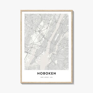 Mapa de Hoboken impresso, presente de mapa de Hoboken, pôster de Hoboken, arte de mapa da cidade para casa e escritório, Nova Jersey