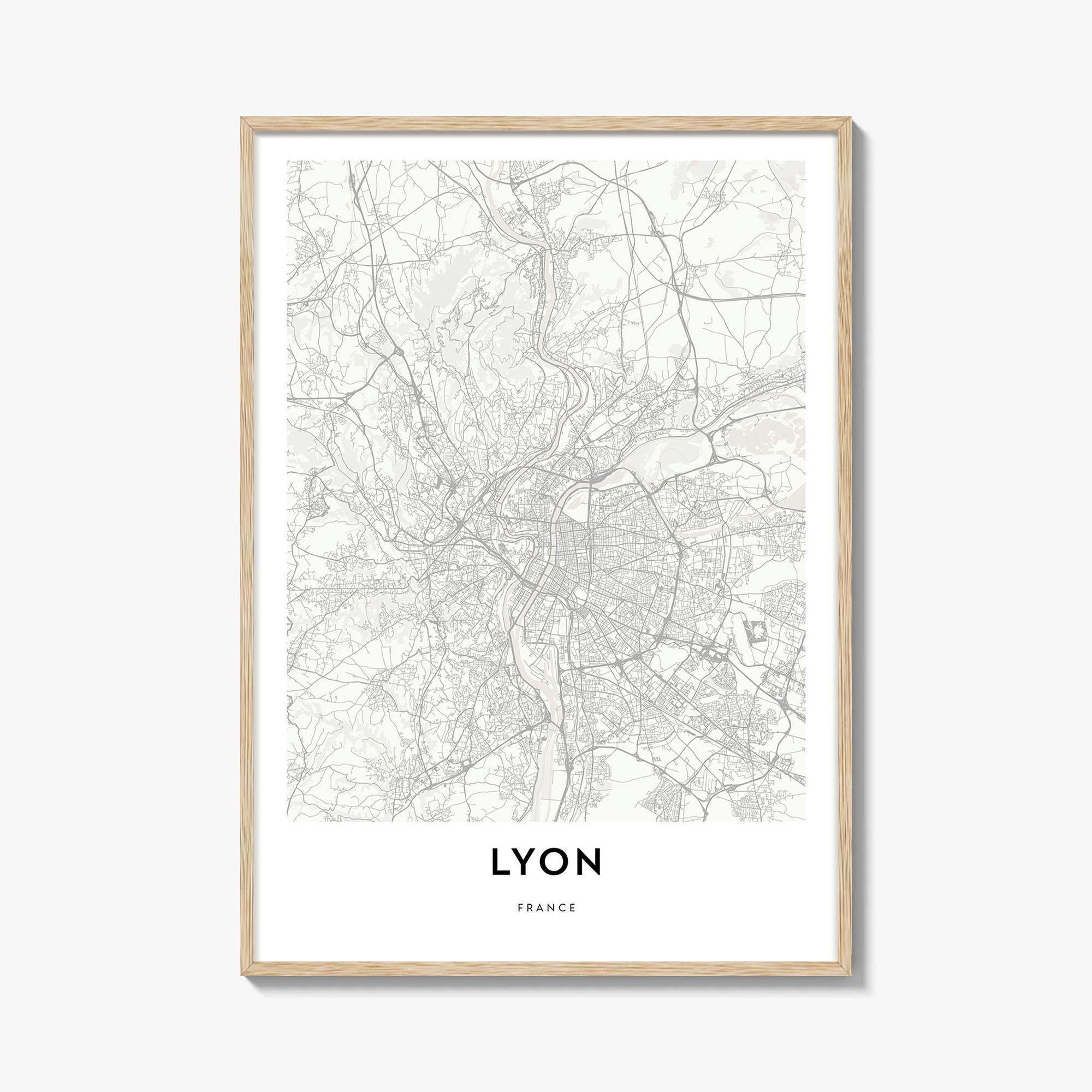 Map of Lyon Print, Lyon Map Gift, Lyon Poster, City Map Artwork for Home & Office, France
