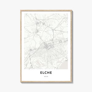 Impresión de mapa de Elche, regalo de mapa de Elche, póster de Elche, obra de arte de mapa de la ciudad para el hogar y la oficina, España