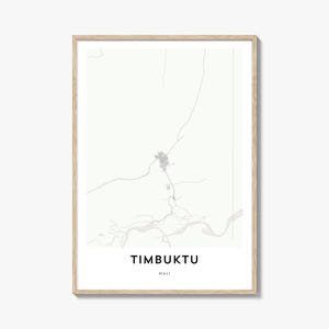 Impression de carte de Tombouctou, cadeau de carte de Tombouctou, affiche de Tombouctou, oeuvre d'art de plan de la ville pour la maison et le bureau, Mali