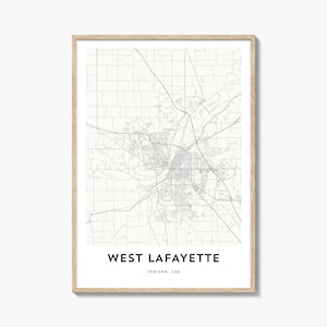 West Lafayette Map Poster Print, Purdue University Wall Art, Indiana Decor, USA City Street