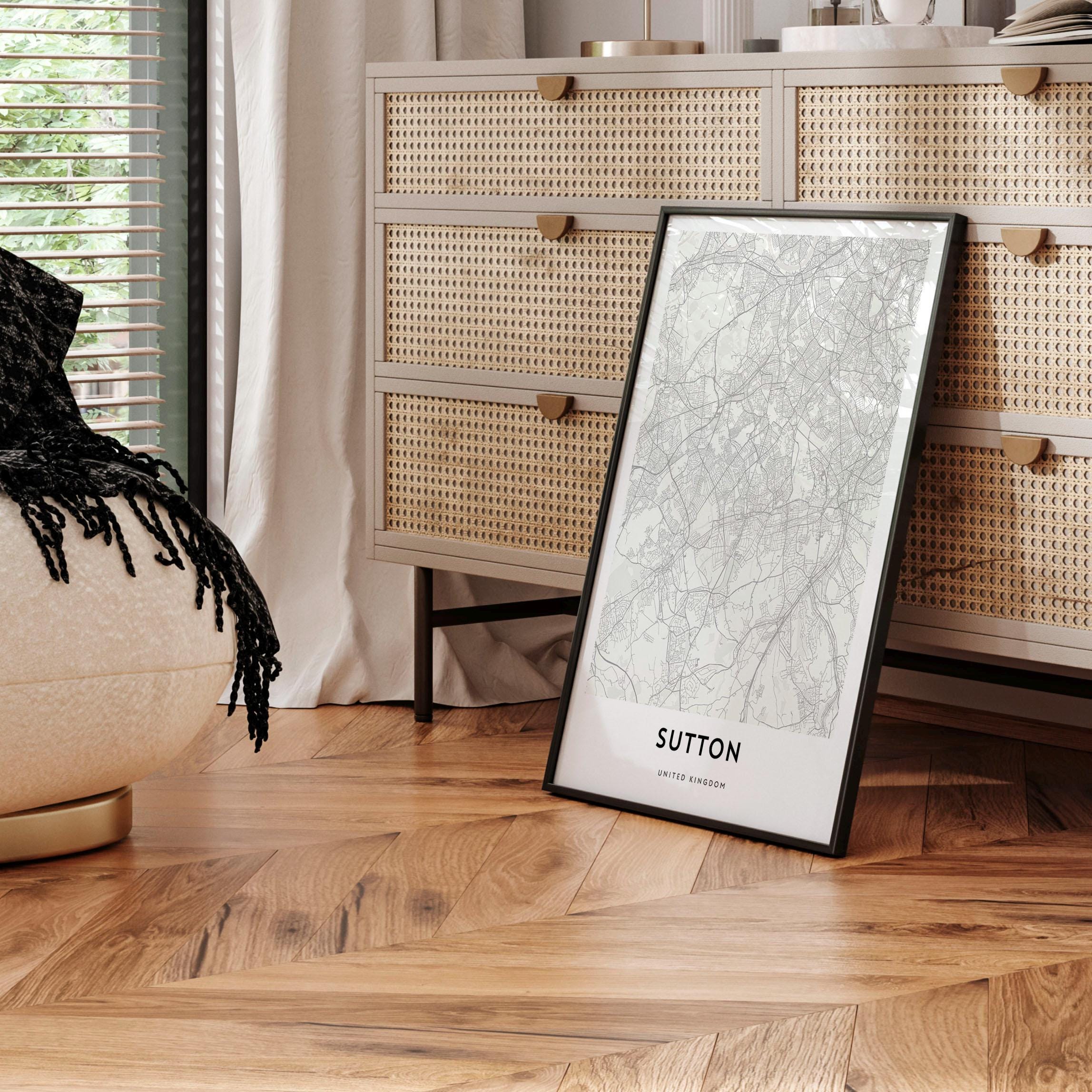 Sutton Graphics Map of Sutton Print, Sutton Map Gift, Sutton Poster, City Map Artwork ...