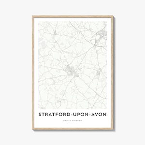 Impresión de mapa de Stratford-upon-Avon, regalo de mapa de Stratford-upon-Avon, póster de Stratford-upon-Avon, obra de arte de mapa de la ciudad para el hogar, Reino Unido