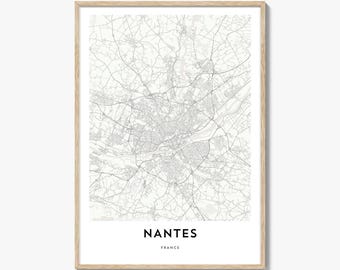 Map of Nantes Print, Nantes Map Gift, Nantes Poster, City Map Artwork for Home & Office, France
