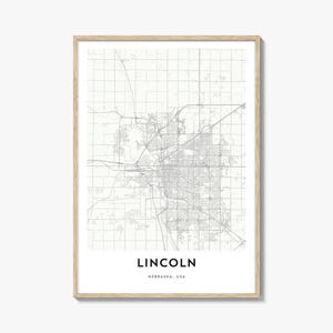 Map of Lincoln Print, Lincoln Karte Geschenk, Lincoln Poster, Stadt Karte Kunstwerk für Zuhause & für das Büro, Nebraska