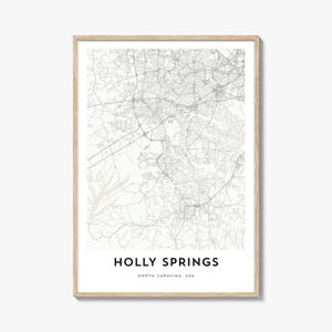 Impression de carte de Holly Springs, cadeau de carte de Holly Springs, affiche de Holly Springs, oeuvre d'art de carte de la ville pour la maison et le bureau, Caroline du Nord