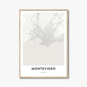 Impression de carte de Montevideo, cadeau carte de Montevideo, affiche de Montevideo, oeuvre d'art de plan de la ville pour la maison et le bureau, Uruguay