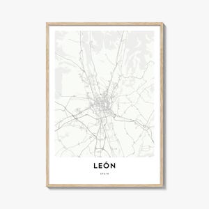 Impresión de mapa de León España, regalo de mapa de León, póster de León, obra de arte de mapa de la ciudad para el hogar y la oficina,