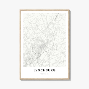 Map of Lynchburg Print, Lynchburg Map Gift, Lynchburg Poster, City Map Artwork for Home & Office, Virginia