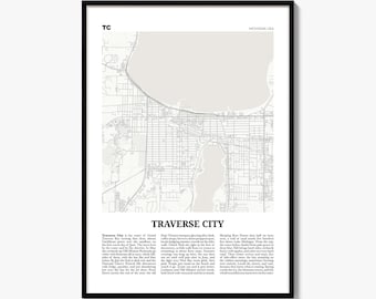 Traverse City Stadtplan-Druck, Zeitungsposter, Reise-Wanddeko