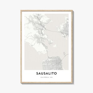 サウサリートの地図プリント、サウサリートの地図ギフト、サウサリートのポスター、自宅やオフィス用の都市地図アートワーク、カリフォルニア