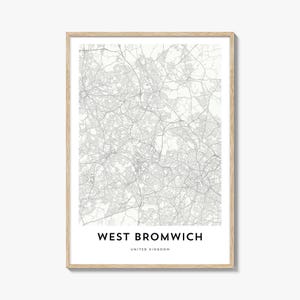 Impresión del mapa de West Bromwich, regalo del mapa de West Bromwich, póster de West Bromwich, obra de arte del mapa de la ciudad para el hogar y la oficina, Reino Unido