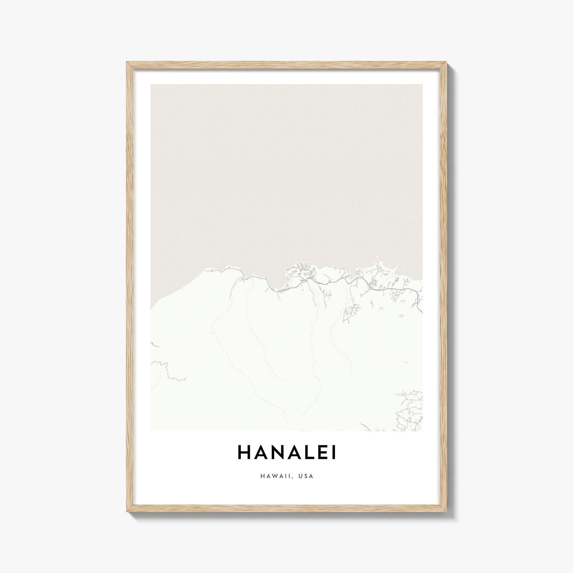 Map of Hanalei Print, Hanalei Map Gift, Hanalei Poster, City Map Artwork for Home & Office, Hawaii