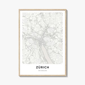 Impression de carte de Zurich, cadeau carte de Zurich, affiche de Zurich, oeuvre d'art de plan de la ville pour la maison et le bureau, Suisse