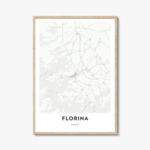 Impression de carte de Florina, cadeau de carte de Florina, affiche de Florina, oeuvre d'art de plan de la ville pour la maison et le bureau, Grèce
