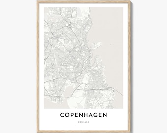 Copenhagen Map Poster Print, København Wall Art, Denmark Decor, Scandinavian City Street Artwork