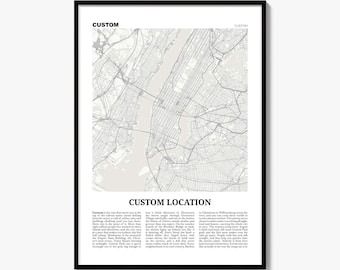 Individuelles Stadtkartenposter, jede Stadt, personalisierter Zeitungsdruck, individuelle Größe, Leinwand oder digitaler Download