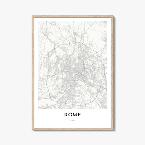 Impression de carte de Rome, cadeau carte de Rome, affiche de Rome, oeuvre d'art de plan de la ville pour la maison et le bureau, Italie