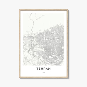 Impressão de pôster com mapa de Teerã, arte de parede persa, decoração iraniana, arte de rua de cidade do Oriente Médio