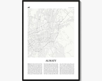Almaty-Stadtplan als Kunstdruck, Zeitungsposter, Stadtreise-Wanddeko